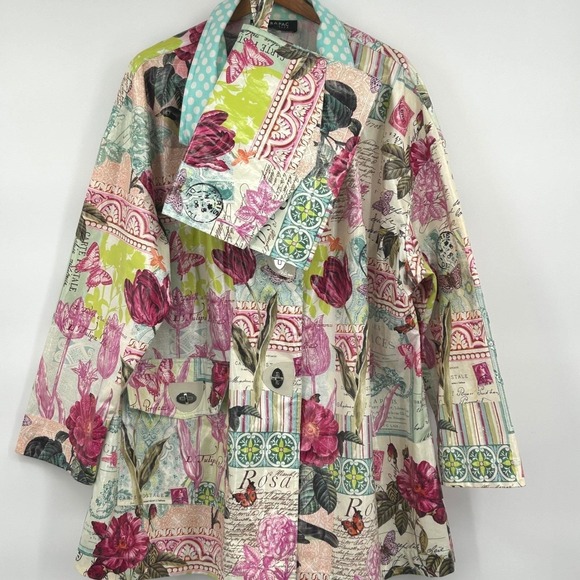 Mycra Pac Wms Rain Jacket 2X Multicolor Floral Botanical Postcard Art Travel - Picture 3 of 12